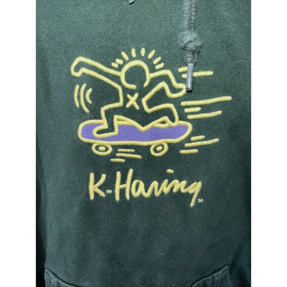 Keith Haring x Uniqlo Hoodie Men M Green Pullover Embroidered Skateboarding - Picture 3 of 10